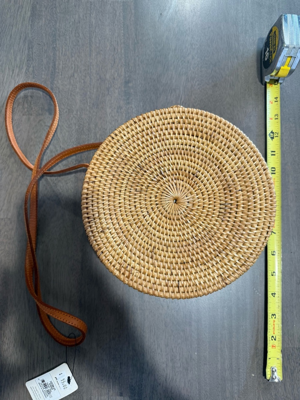 Tan Woven Rattan Round Crossbody bag